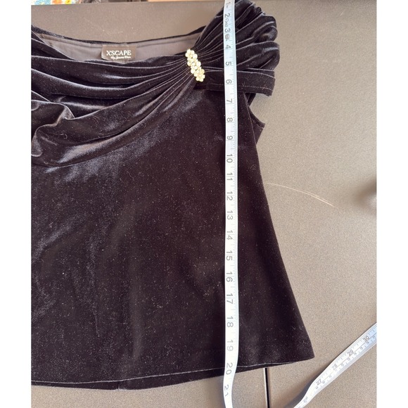 XScape Blouse Black Velvet Off the Shoulder Black Tie Romantic Evening Small - Picture 9 of 9